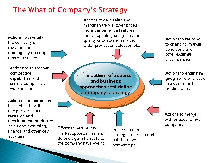 The What of Company’s Strategy Actions to diversity the company’s revenues and earnings by