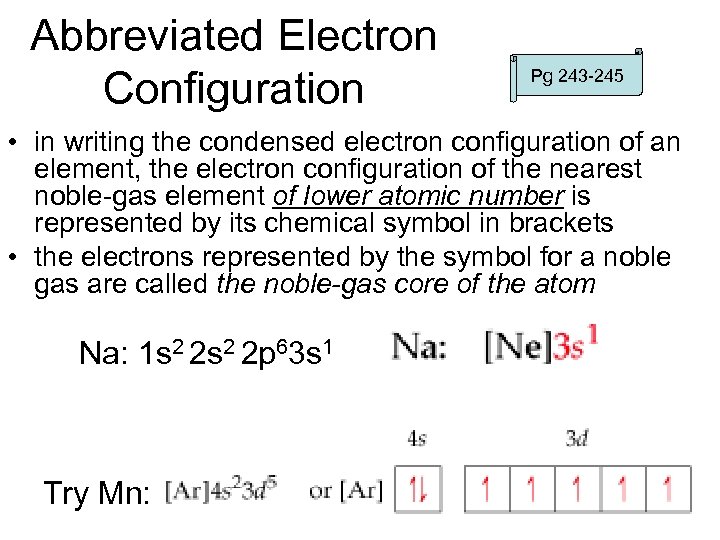 Abbreviated Electron Configuration Pg 243 -245 • in writing the condensed electron configuration of