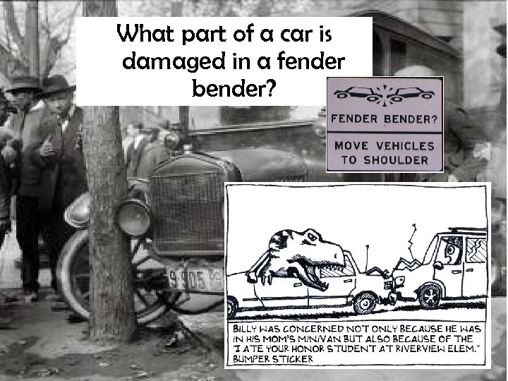 What part of a car is damaged in a fender bender? 