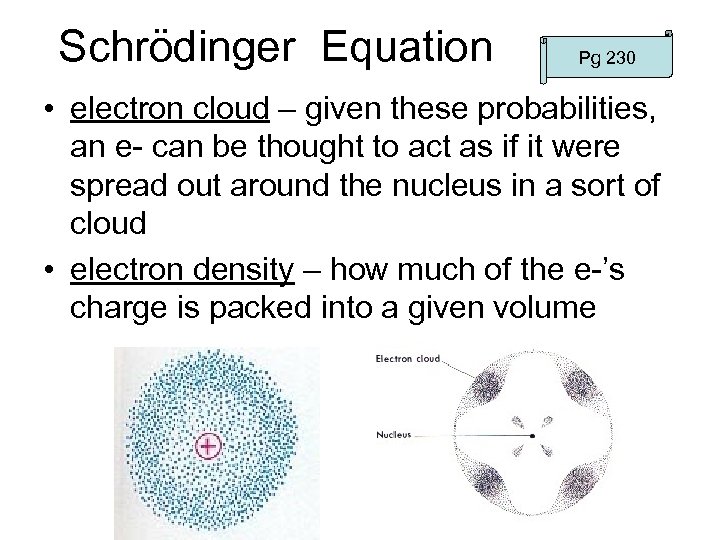 Schrödinger Equation Pg 230 • electron cloud – given these probabilities, an e- can