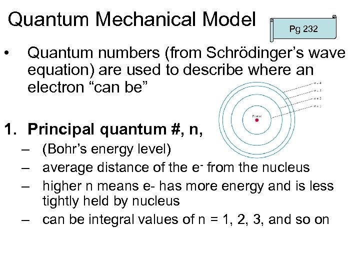 Quantum Mechanical Model • Pg 232 Quantum numbers (from Schrödinger’s wave equation) are used