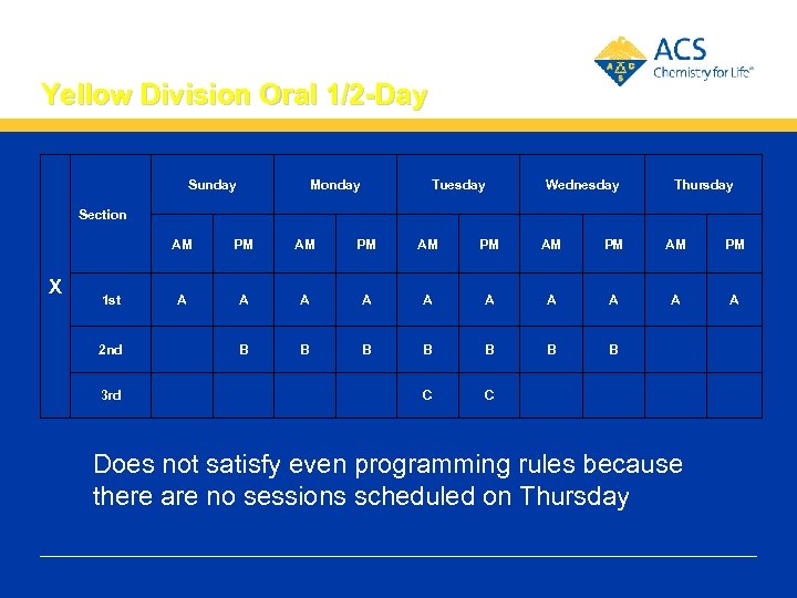 Yellow Division Oral 1/2 -Day Sunday Monday Tuesday Wednesday Thursday Section AM X 2