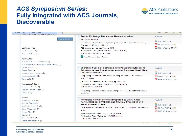 ACS Symposium Series: Fully Integrated with ACS Journals, Discoverable Proprietary and Confidential American Chemical