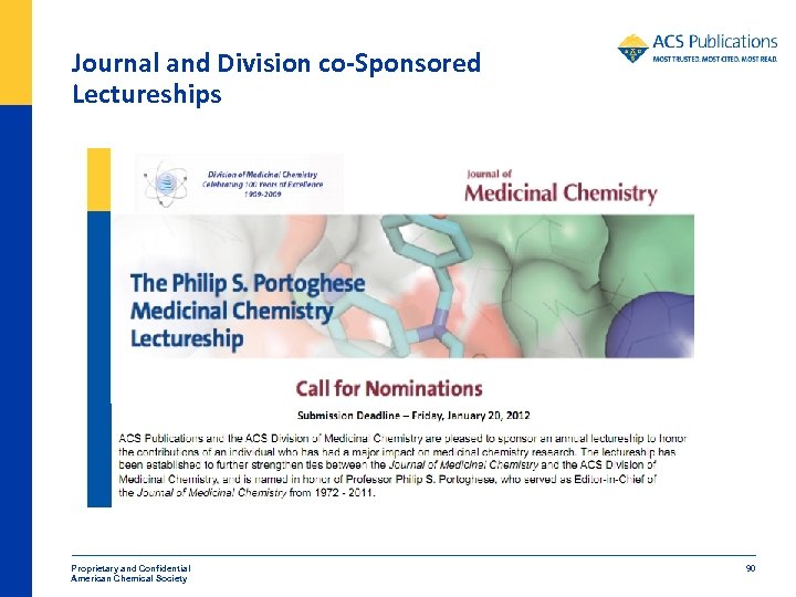 Journal and Division co-Sponsored Lectureships Proprietary and Confidential American Chemical Society 90 