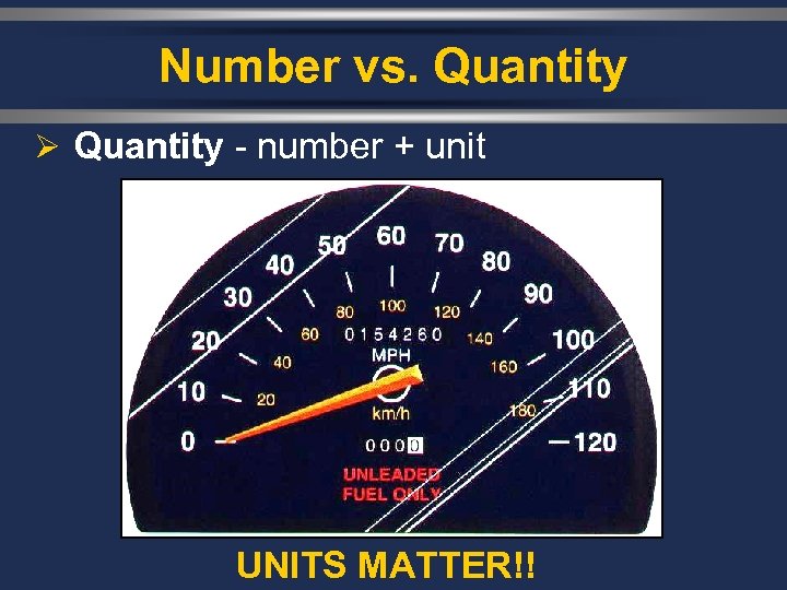 Number vs. Quantity Ø Quantity - number + unit UNITS MATTER!! 