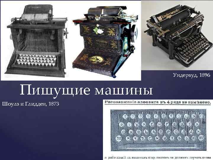 Ундервуд, 1896 Пишущие машины Шоулз и Глидден, 1873 