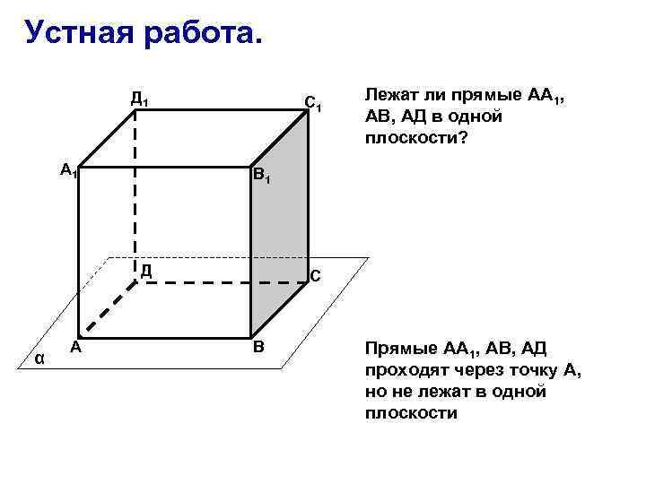 Устная работа. Д 1 А 1 С 1 В 1 Д α А Лежат