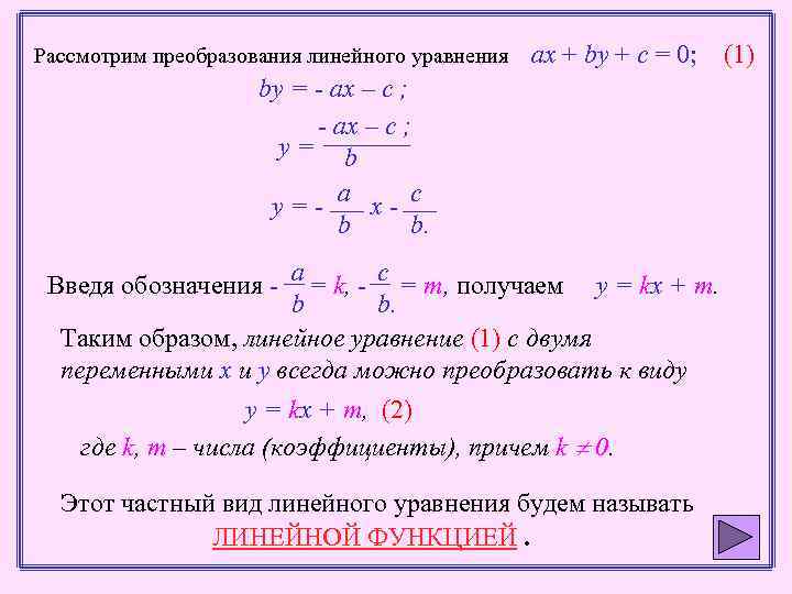 Виды уравнений функций