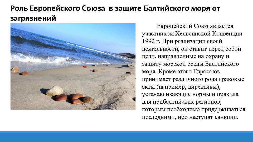 Роль Европейского Союза в защите Балтийского моря от загрязнений Европейский Союз является участником Хельсинской