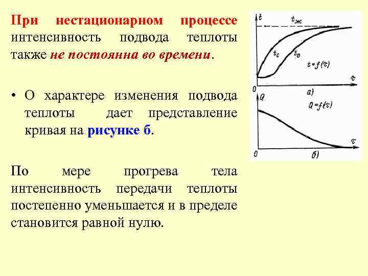 При нестационарном процессе интенсивность подвода теплоты также не постоянна во времени. • О характере