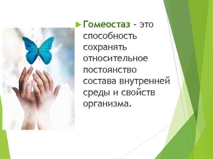  Гомеостаз - это способность сохранять относительное постоянство состава внутренней среды и свойств организма.