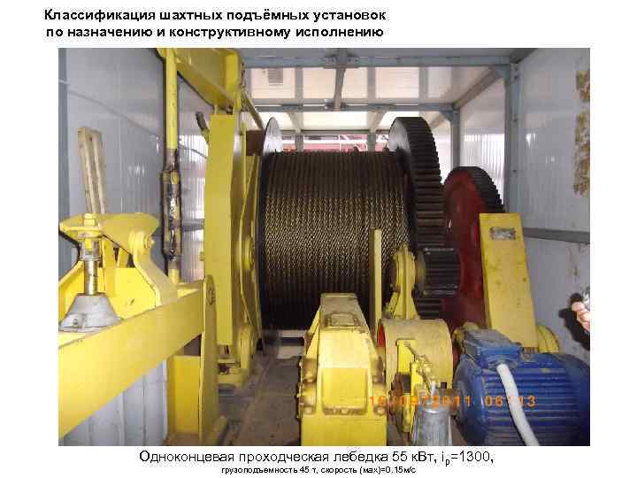 Классификация шахтных подъёмных установок по назначению и конструктивному исполнению Одноконцевая проходческая лебедка 55 к.