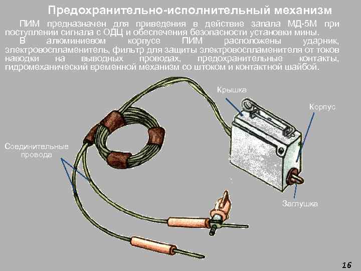 Предохранительно-исполнительный механизм ПИМ предназначен для приведения в действие запала МД-5 М при поступлении сигнала