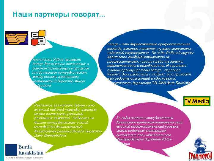 Наши партнеры говорят. . . Агентство Хабар признает 5 etage для высоких творческих и