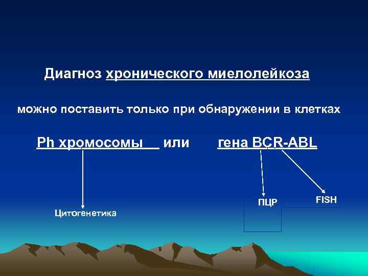 Диагноз хронического миелолейкоза можно поставить только при обнаружении в клетках Ph хромосомы или гена