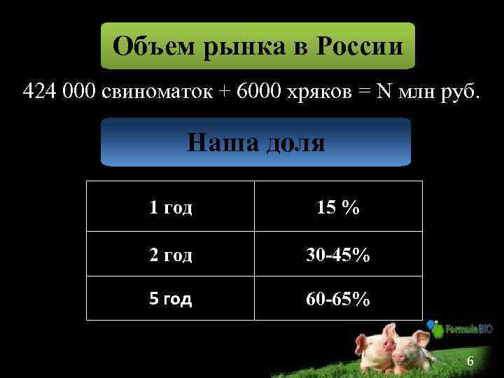 Объем рынка в России 424 000 свиноматок + 6000 хряков = N млн руб.