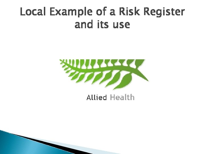 Local Example of a Risk Register and its use 