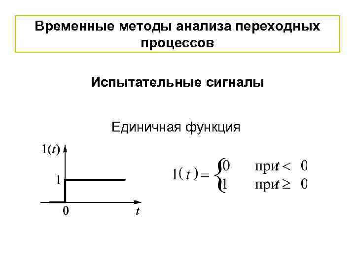 Временные методы анализа переходных процессов Испытательные сигналы Единичная функция 