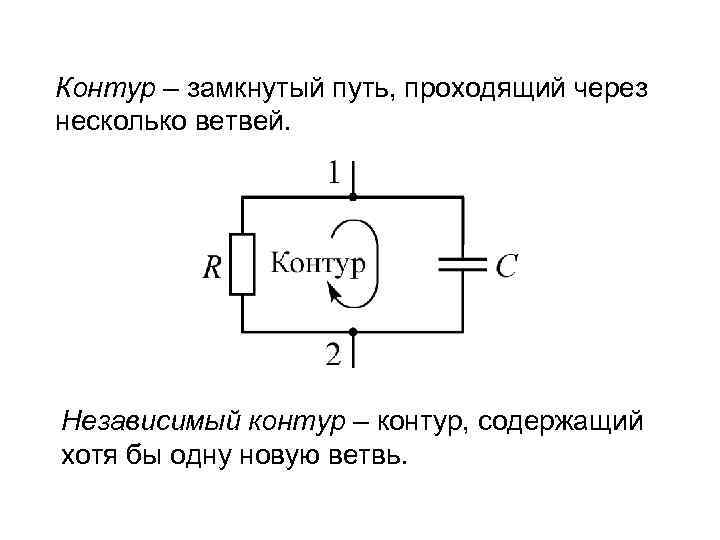 Контур – замкнутый путь, проходящий через несколько ветвей. Независимый контур – контур, содержащий хотя