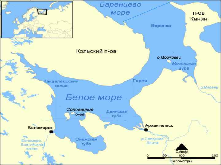 Карта баренцева моря с островами и населенными пунктами