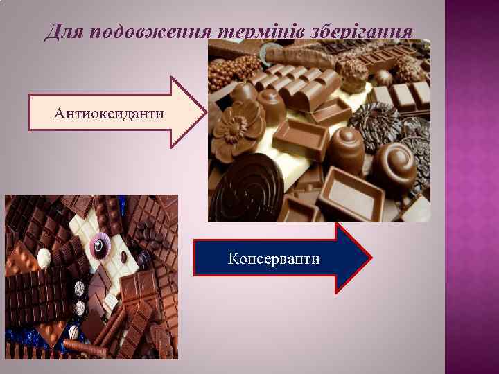 Для подовження термінів зберігання Антиоксиданти Консерванти 