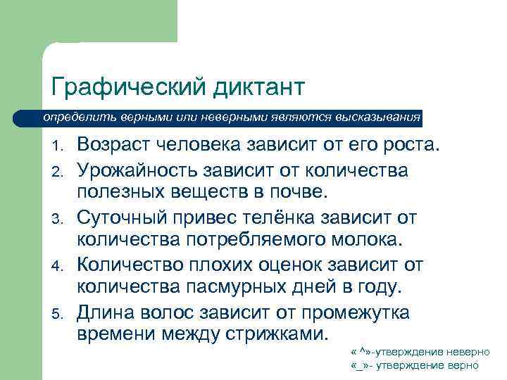 Графический диктант определить верными или неверными являются высказывания 1. 2. 3. 4. 5. Возраст