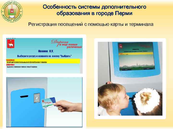 Особенность системы дополнительного образования в городе Перми Регистрация посещений с помощью карты и терминала