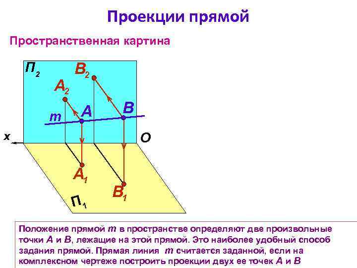 Проекции прямой Пространственная картина П 2 А 2 m В 2 A B x