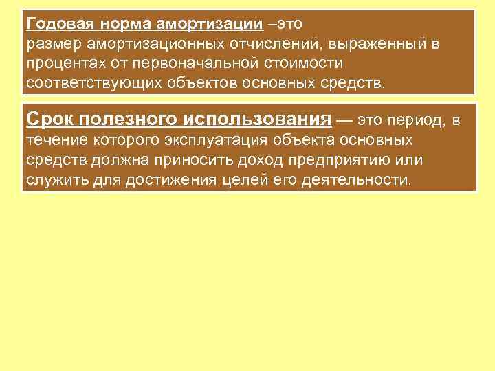 Годовая норма амортизации –это размер амортизационных отчислений, выраженный в процентах от первоначальной стоимости соответствующих