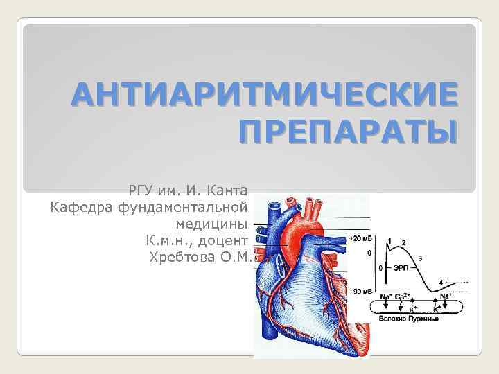 АНТИАРИТМИЧЕСКИЕ ПРЕПАРАТЫ РГУ им. И. Канта Кафедра фундаментальной медицины К. м. н. , доцент