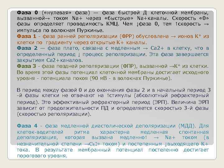Фаза 0 ( «нулевая» фаза) — фаза быстрой Д клеточной мембраны, вызванной→ током Na+