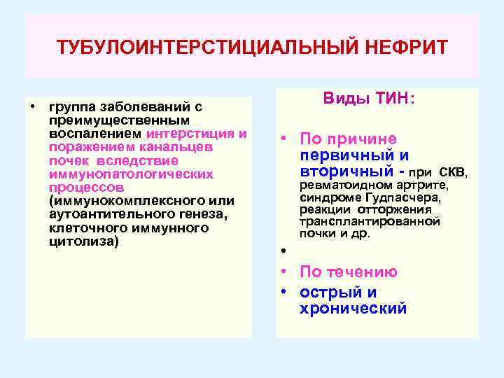 Тубулоинтерстициальный нефрит лечение женщин