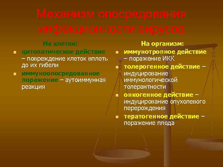 Механизм опосредования инфекционности вирусов n n На клетки: цитопатическое действие – повреждение клеток вплоть