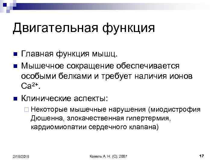 Двигательная функция n n n Главная функция мышц. Мышечное сокращение обеспечивается особыми белками и