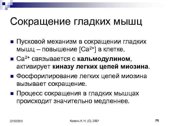 Сокращение гладких мышц n n Пусковой механизм в сокращении гладких мышц – повышение [Ca