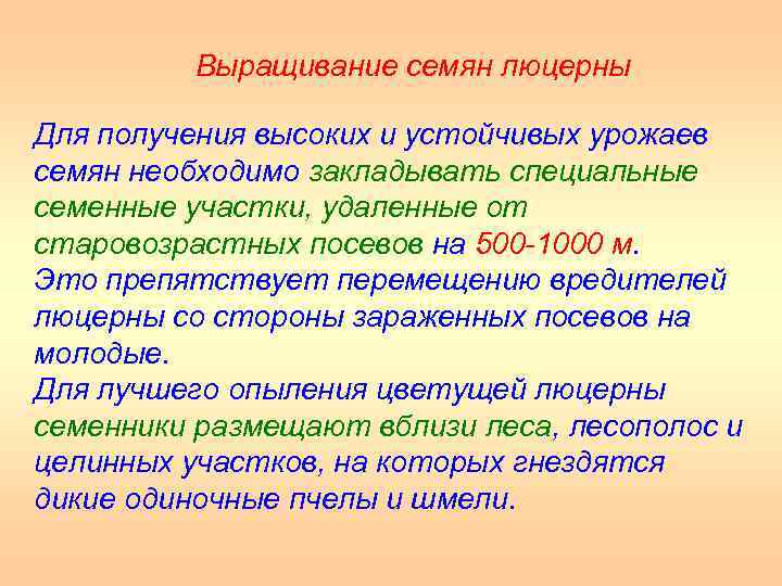 Выращивание семян люцерны Для получения высоких и устойчивых урожаев семян необходимо закладывать специальные семенные