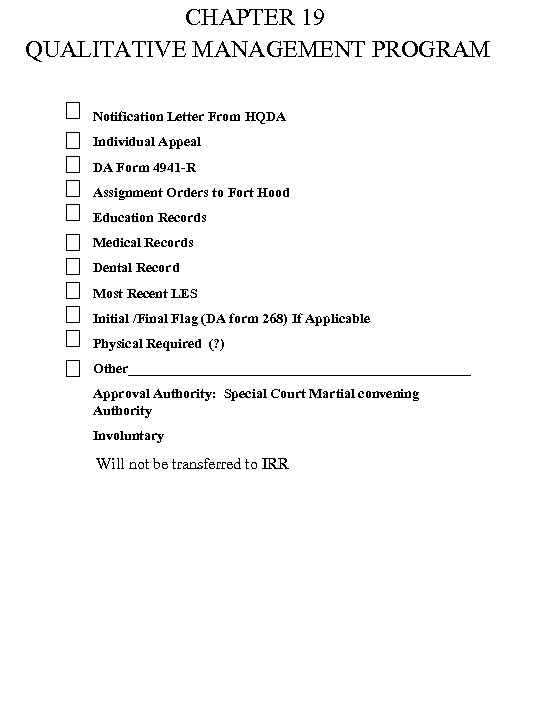 CHAPTER 19 QUALITATIVE MANAGEMENT PROGRAM Notification Letter From HQDA Individual Appeal DA Form 4941