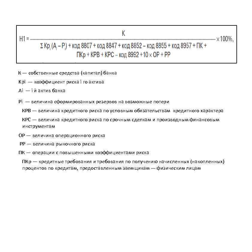 К — собственные средства (капитал) банка Kpi — коэффициент риска i го актива Ai