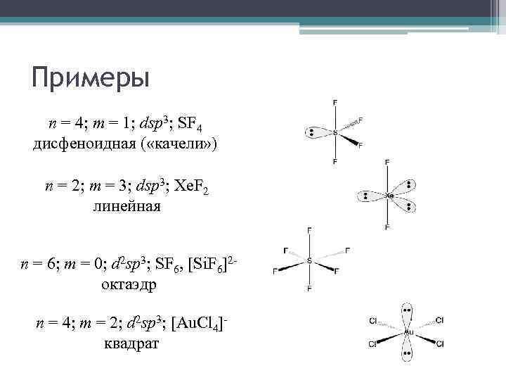 Примеры n = 4; m = 1; dsp 3; SF 4 дисфеноидная ( «качели»