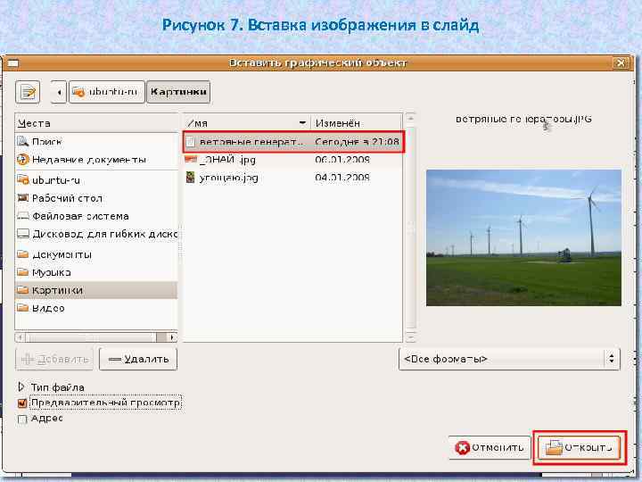 Рисунок 7. Вставка изображения в слайд 