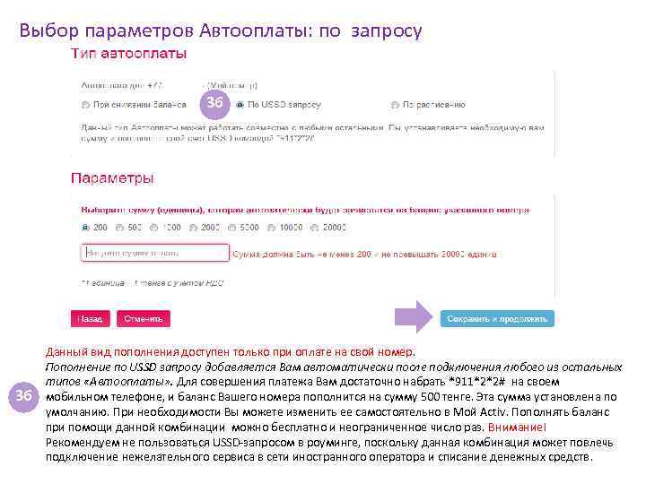 Выбор параметров Автооплаты: по запросу 3 б 3 б Данный вид пополнения доступен только