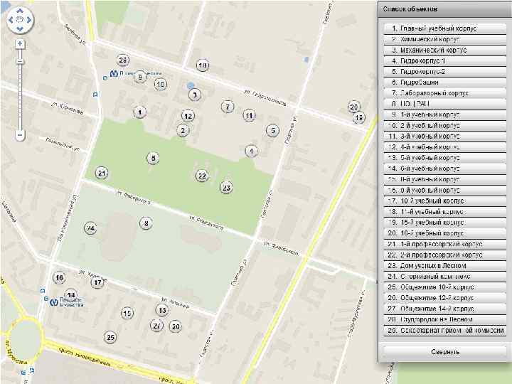 The map of the campus 