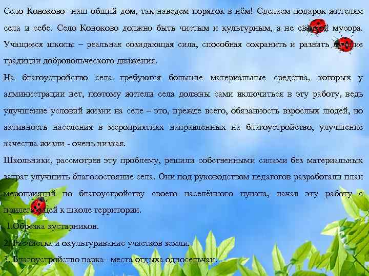 Село Коноково- наш общий дом, так наведем порядок в нём! Сделаем подарок жителям села