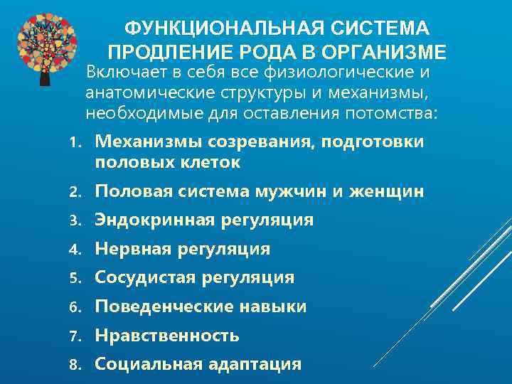 ФУНКЦИОНАЛЬНАЯ СИСТЕМА ПРОДЛЕНИЕ РОДА В ОРГАНИЗМЕ Включает в себя все физиологические и анатомические структуры