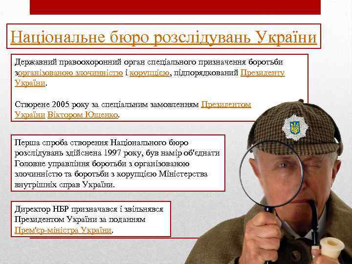 Національне бюро розслідувань України Державний правоохоронний орган спеціального призначення боротьби зорганізованою злочинністю і корупцією,