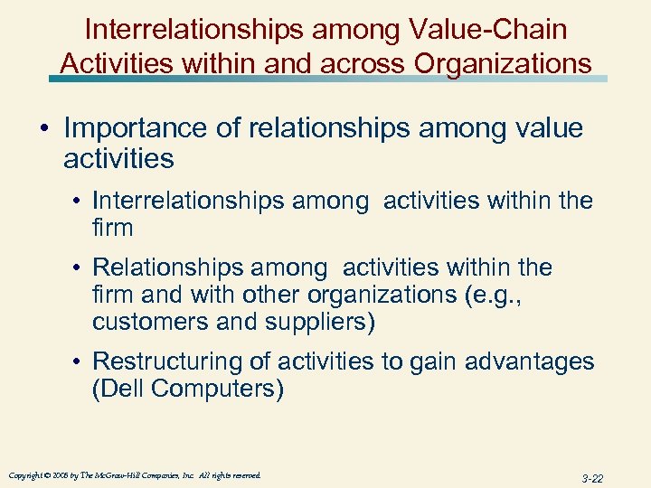 Interrelationships among Value-Chain Activities within and across Organizations • Importance of relationships among value