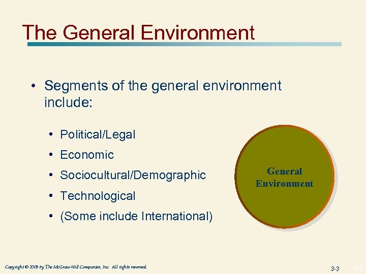 The General Environment • Segments of the general environment include: • Political/Legal • Economic