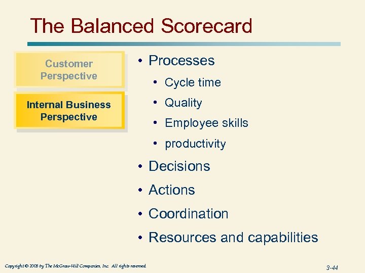 The Balanced Scorecard Customer Perspective • Processes • Cycle time • Quality Internal Business