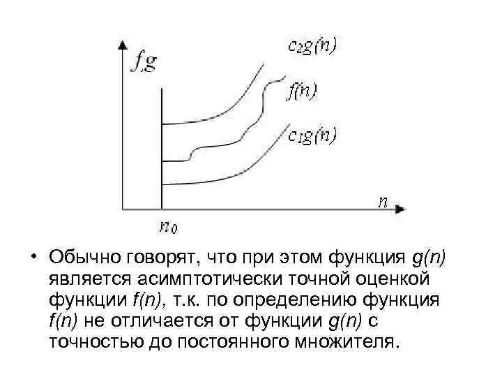  • Обычно говорят, что при этом функция g(n) является асимптотически точной оценкой функции