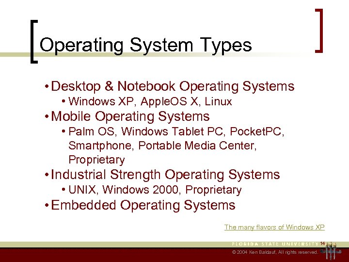 Operating System Types • Desktop & Notebook Operating Systems • Windows XP, Apple. OS